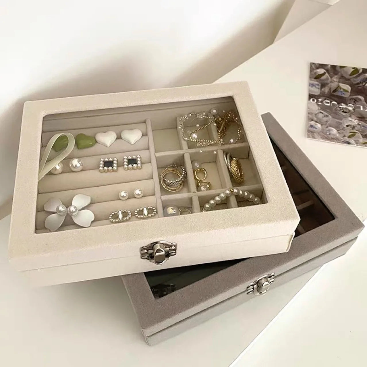 Jewelry Storage Box Earring Ring Necklace Organizers Storage Transparent Jewlery Holder Display Box for Jewelry  Classification