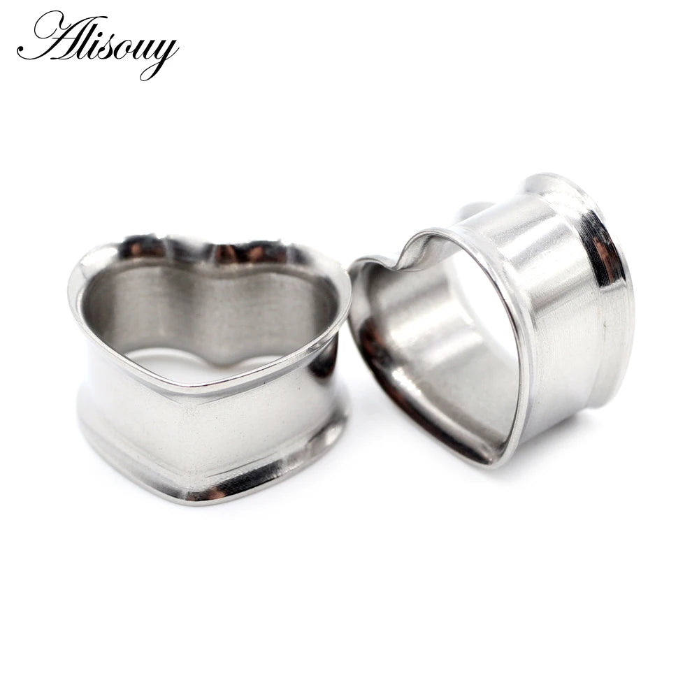 Alisouy 2pcs 8mm-30mm 316L Stainless Steel Love Heart Ear Tunnels Plugs Expander Stretcher Gauges Earrings Body Piercing Jewelry