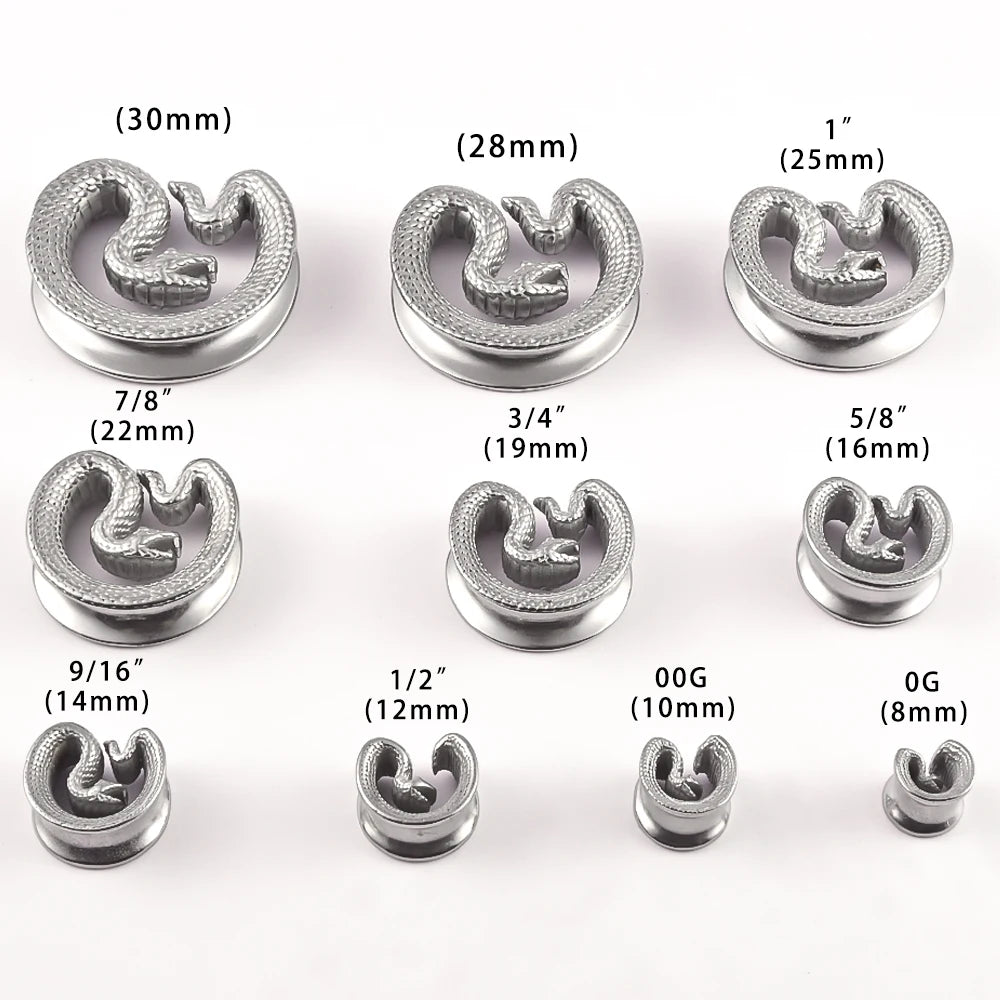 Vanku 2PCS Stainless Steel Snake Saddle Ear Plugs Tunnels Ear Piercing Plugs Stretchers Body Jewelry Gauges Tunnels Expanders