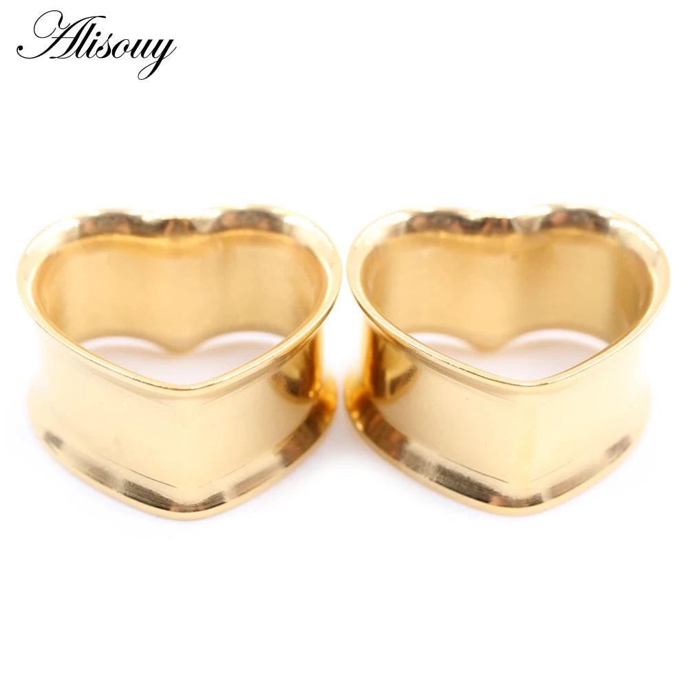 Alisouy 2pcs 8mm-30mm 316L Stainless Steel Love Heart Ear Tunnels Plugs Expander Stretcher Gauges Earrings Body Piercing Jewelry