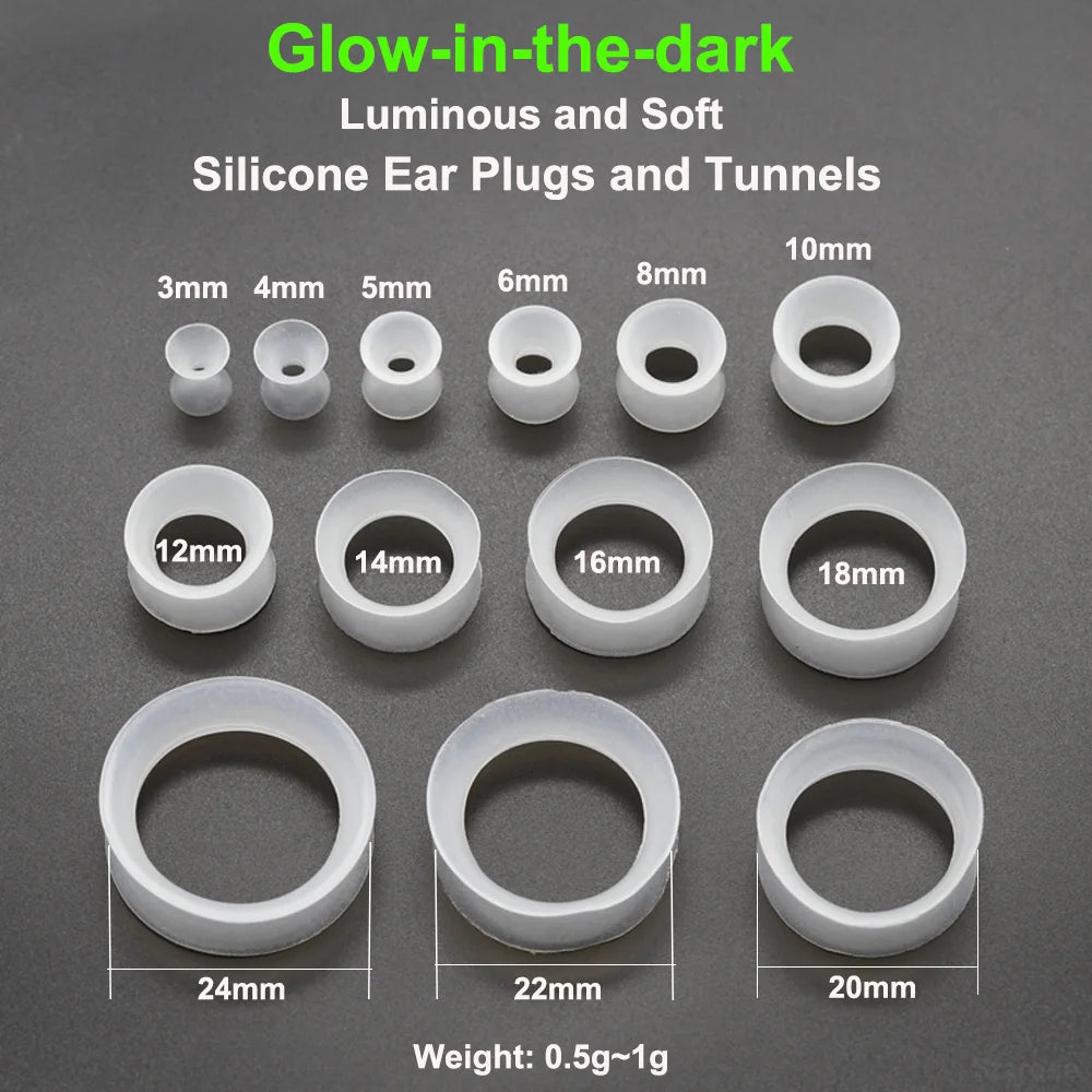 Starose 3Pcs Glow-In-The-Dark 3mm~24mm Soft and Clear Silicone Ear Plugs and Tunnels for Men Women Luminous Ear Skins Stretcher