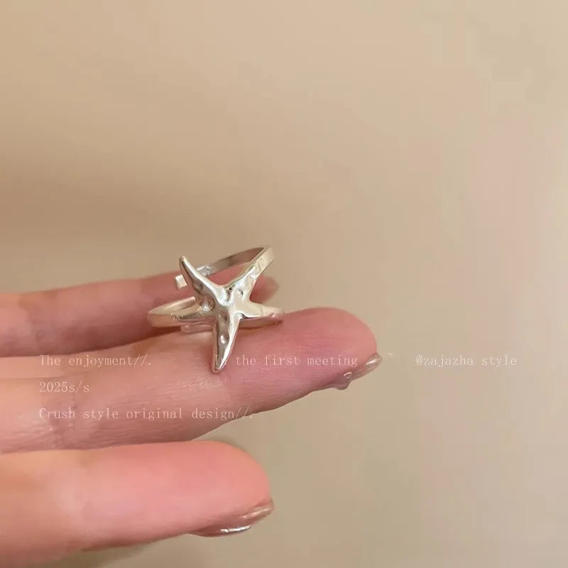 Goth Punk Retro Red Crystal Love Heart Cross Geometry Irregular Open Ring Set Y2K Halloween Accessories for Women Kpop Jewelry