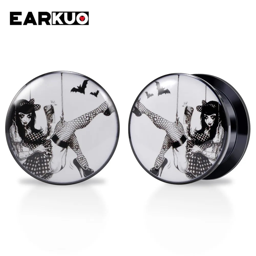 EARKUO Lovely Acrylic Cat Mouse Girl Tiger Dinosaur Ear Plugs Tunnels Piercing Body Jewelry Gauges Expanders Stretchers 2PCS