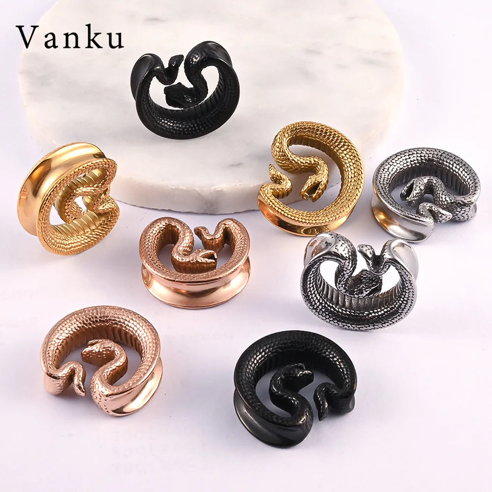 Vanku 2PCS Stainless Steel Snake Saddle Ear Plugs Tunnels Ear Piercing Plugs Stretchers Body Jewelry Gauges Tunnels Expanders