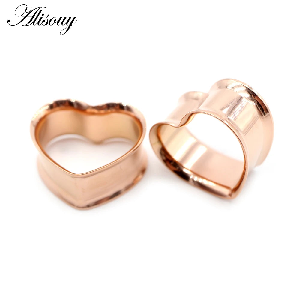 Alisouy 2pcs 8mm-30mm 316L Stainless Steel Love Heart Ear Tunnels Plugs Expander Stretcher Gauges Earrings Body Piercing Jewelry