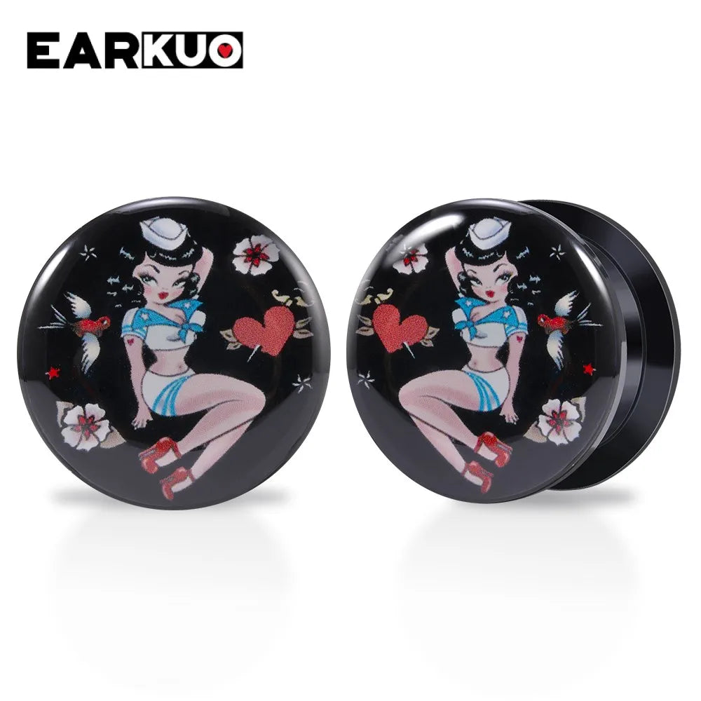 EARKUO Lovely Acrylic Cat Mouse Girl Tiger Dinosaur Ear Plugs Tunnels Piercing Body Jewelry Gauges Expanders Stretchers 2PCS