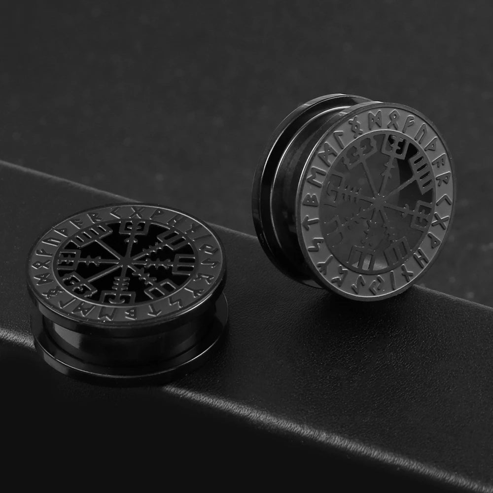 Casvort 2PCS 316 Stainless Steel Ear Gauges Stretcher Viking Rune Ear Plugs Tunnels Earrings Piercing Expanders Body Jewelry