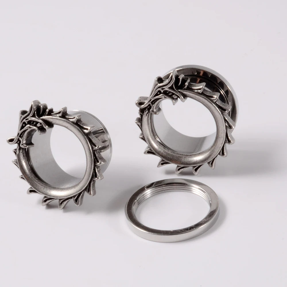 1PC Punk Stainless Steel Skeleton Ear Stretchers Tunnel External Thread Vintage Ear Gauge Plugs Expander Body Piercing Jewelry