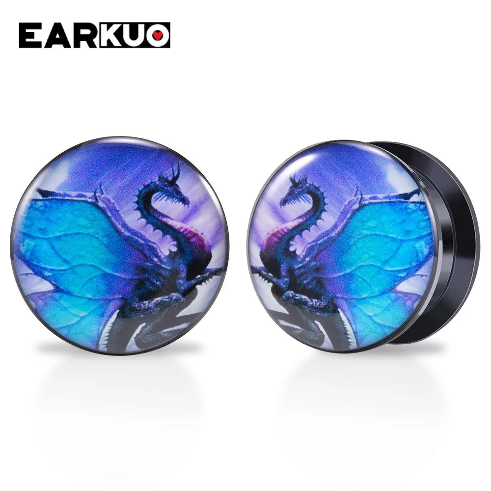 EARKUO Lovely Acrylic Cat Mouse Girl Tiger Dinosaur Ear Plugs Tunnels Piercing Body Jewelry Gauges Expanders Stretchers 2PCS