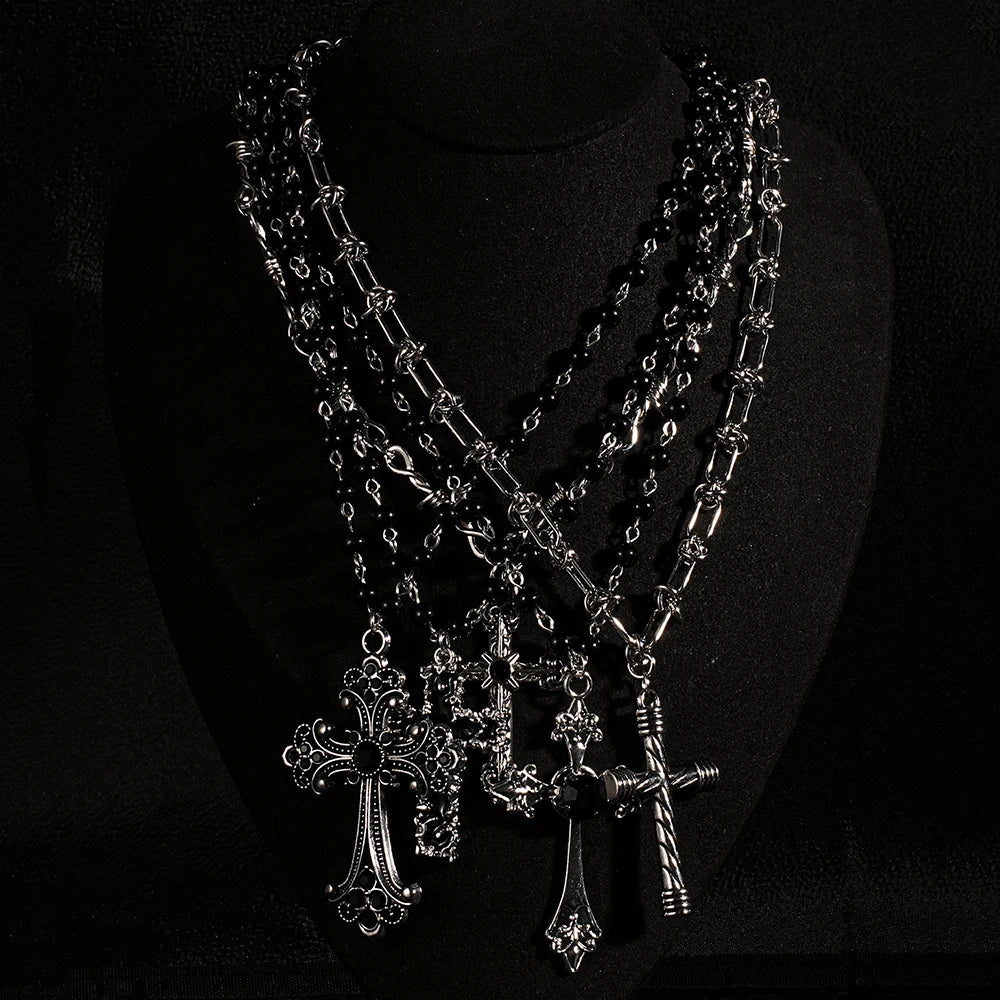 Y2k punk style creative black cross set necklace, trendy retro necklace, Christmas party jewelry gift