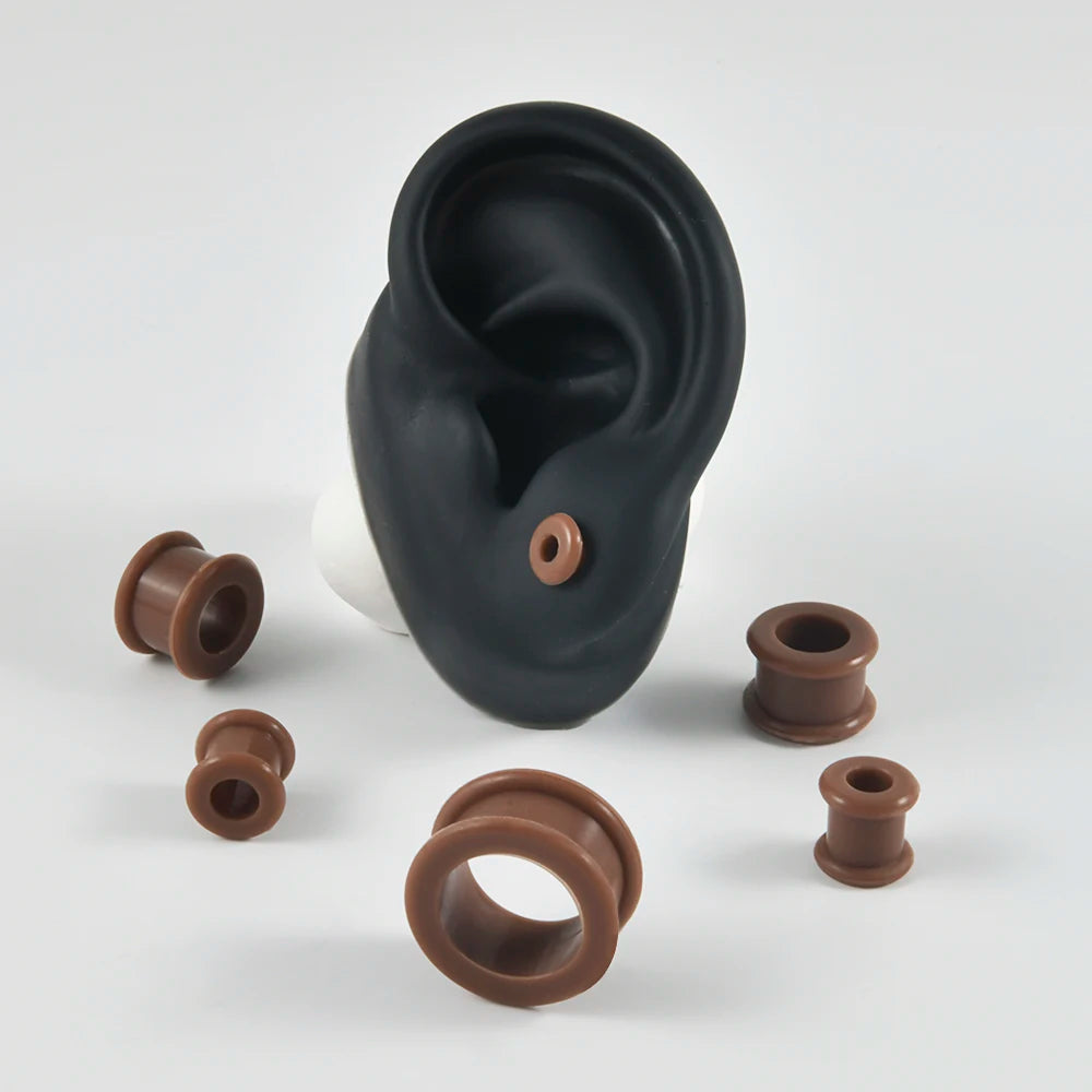 Pair Supersize Flexible Silicone Double Flared Ear Tunnel Plug Skin/Brown Flesh Tunnel Ear Gauge Expander Stretchers Piercing