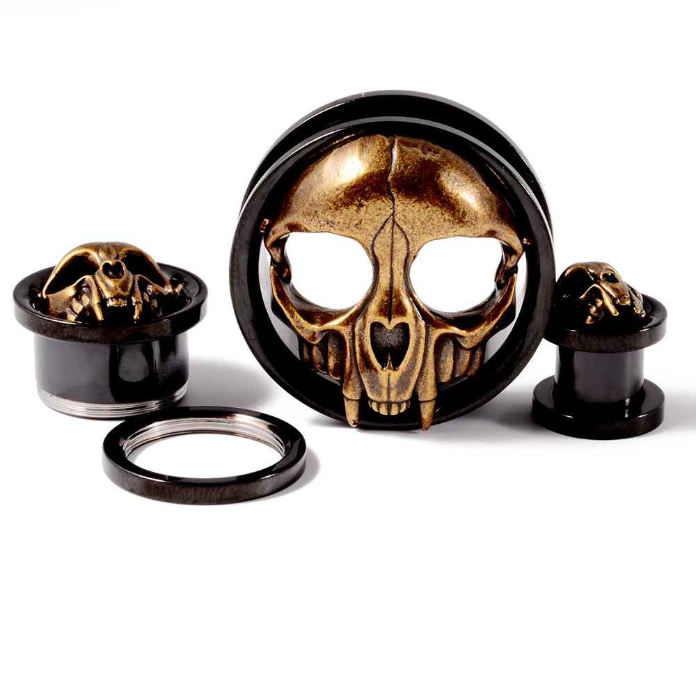 1PC Punk Stainless Steel Skeleton Ear Stretchers Tunnel External Thread Vintage Ear Gauge Plugs Expander Body Piercing Jewelry
