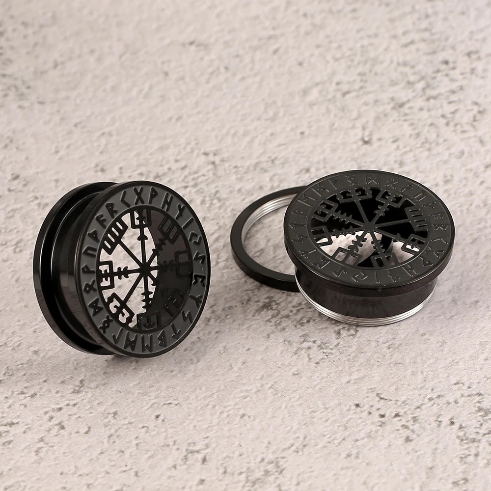 Casvort 2PCS 316 Stainless Steel Ear Gauges Stretcher Viking Rune Ear Plugs Tunnels Earrings Piercing Expanders Body Jewelry