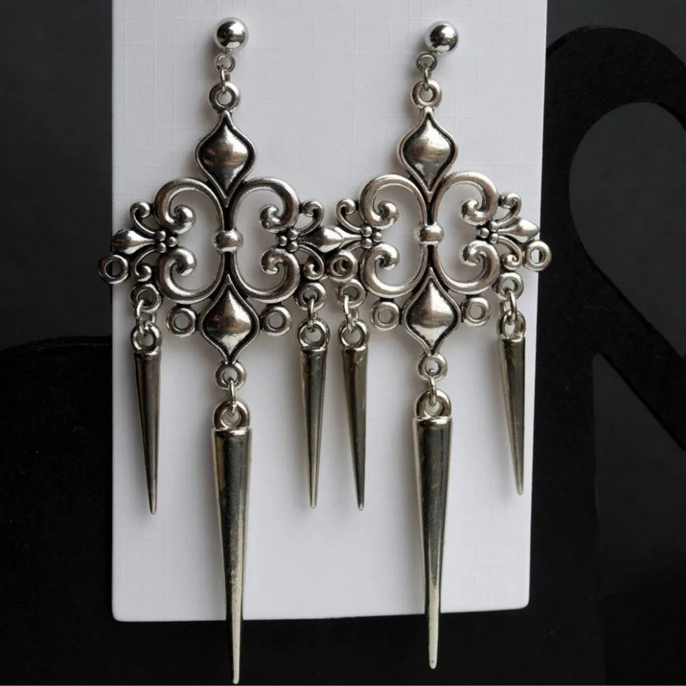 Vintage Gothic Court Style Tassel Dangle Earrings For Women Silver Color Goth Punk Fashion Jewelry Accessories Wholesale