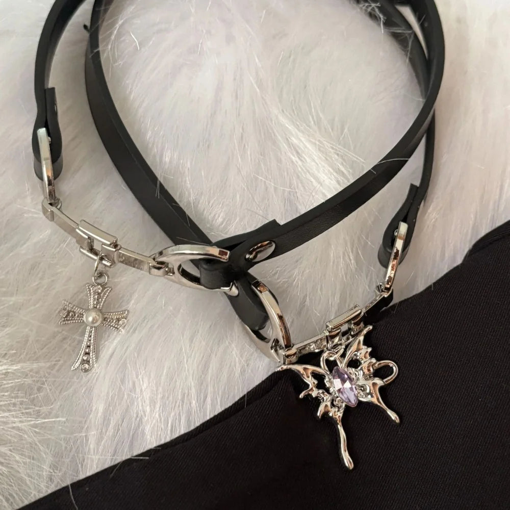Y2K Charm PU Leather Sexy Choker Vintage Necklaces for Women Spice Girls Goth Jewelry Accessories Gift