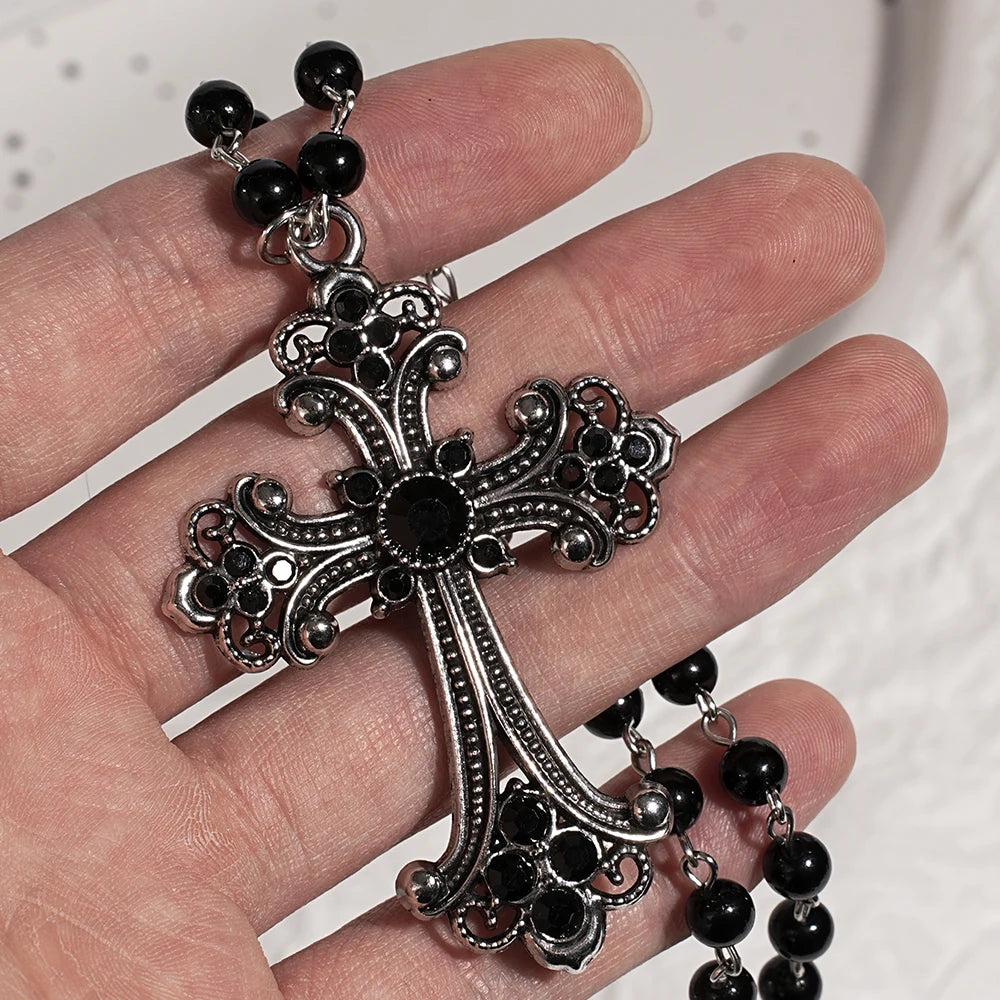 Y2k punk style creative black cross set necklace, trendy retro necklace, Christmas party jewelry gift