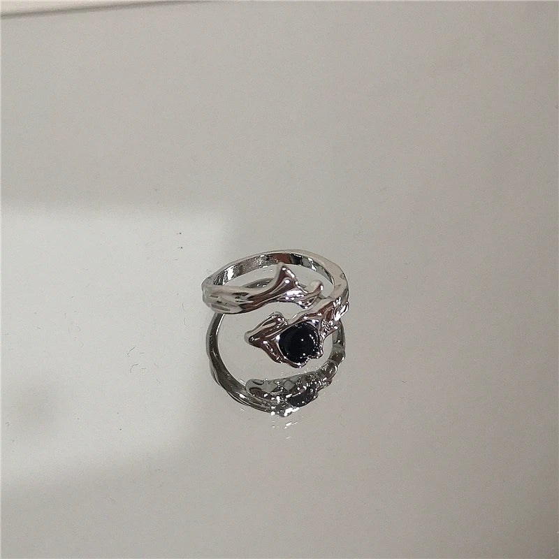 Punk Harajuku Goth Thorns Black Silver Color Irregular Heart Cross Open Ring For Women Men Lover Vintage 90s Y2K Grunge Jewely