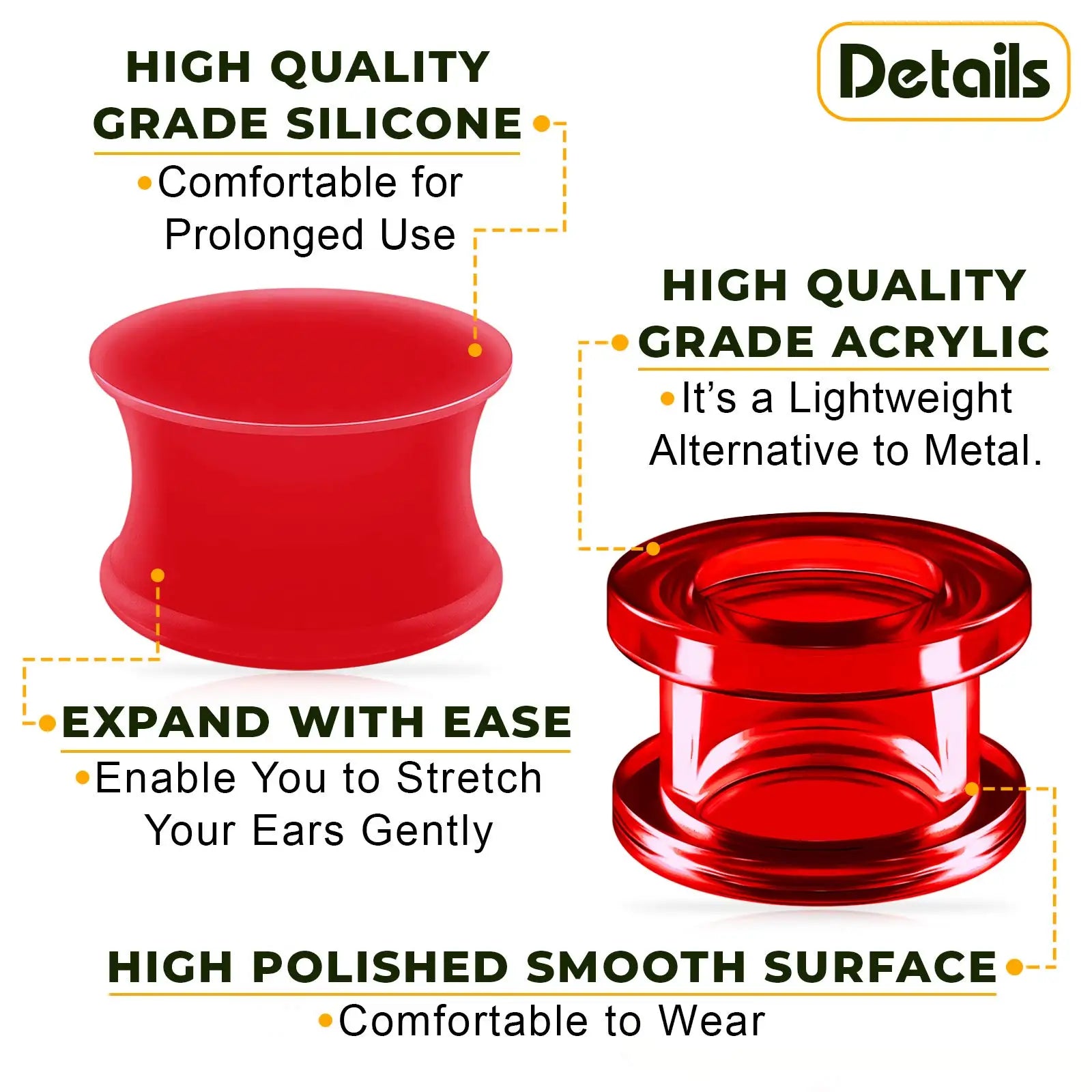 1 Pair Red Silicone Double Flared Saddle Piercing Jewelry Stretcher Ear Plugs Earring Lobe Acrylic External Flesh Tunnel 3-20mm