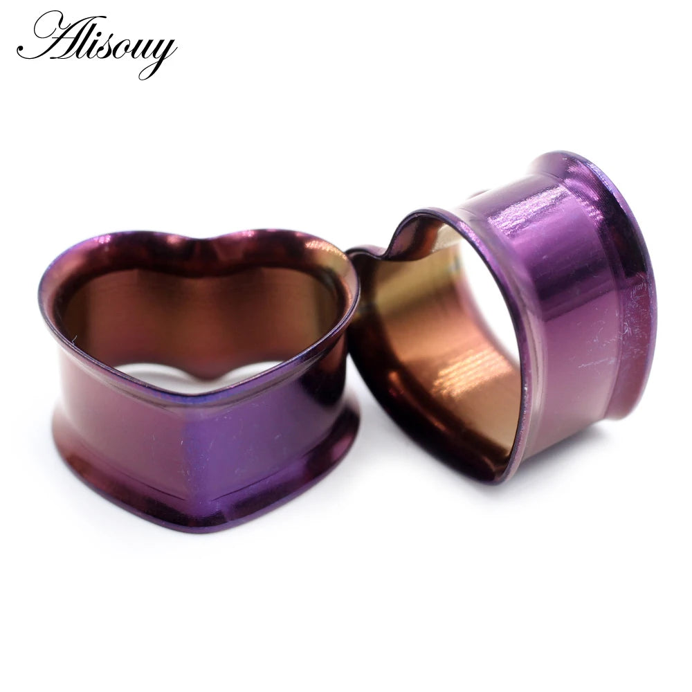 Alisouy 2pcs 8mm-30mm 316L Stainless Steel Love Heart Ear Tunnels Plugs Expander Stretcher Gauges Earrings Body Piercing Jewelry
