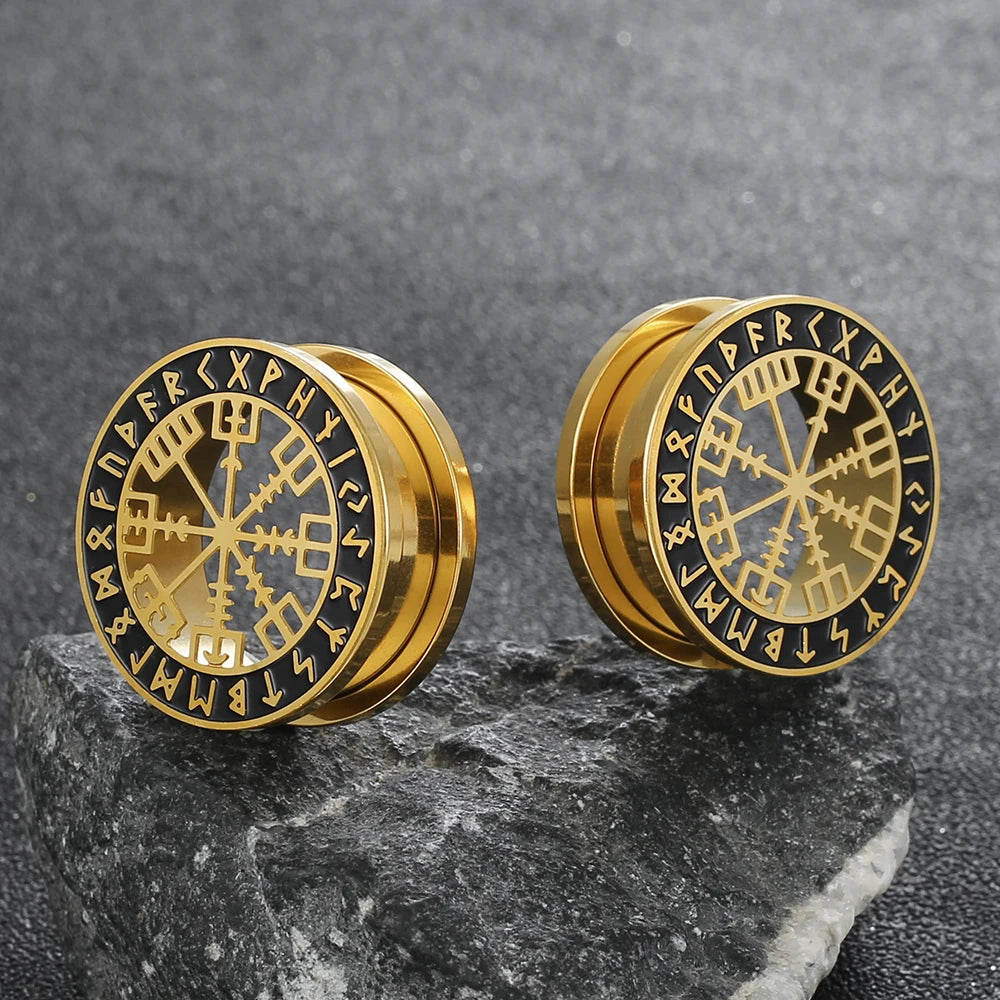Casvort 2PCS 316 Stainless Steel Ear Gauges Stretcher Viking Rune Ear Plugs Tunnels Earrings Piercing Expanders Body Jewelry