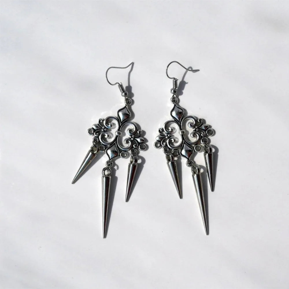 Vintage Gothic Court Style Tassel Dangle Earrings For Women Silver Color Goth Punk Fashion Jewelry Accessories Wholesale