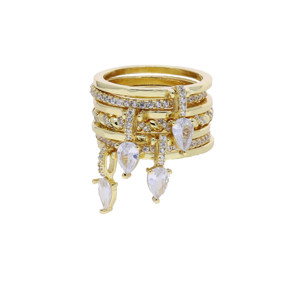 2026 New Gold Plated Multilayer Stacking Finger Ring Micro Pave Cubic Zircon For Women Fashion Unique Full Finger Jewlery
