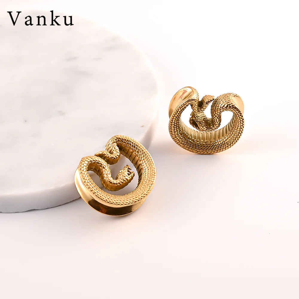 Vanku 2PCS Stainless Steel Snake Saddle Ear Plugs Tunnels Ear Piercing Plugs Stretchers Body Jewelry Gauges Tunnels Expanders