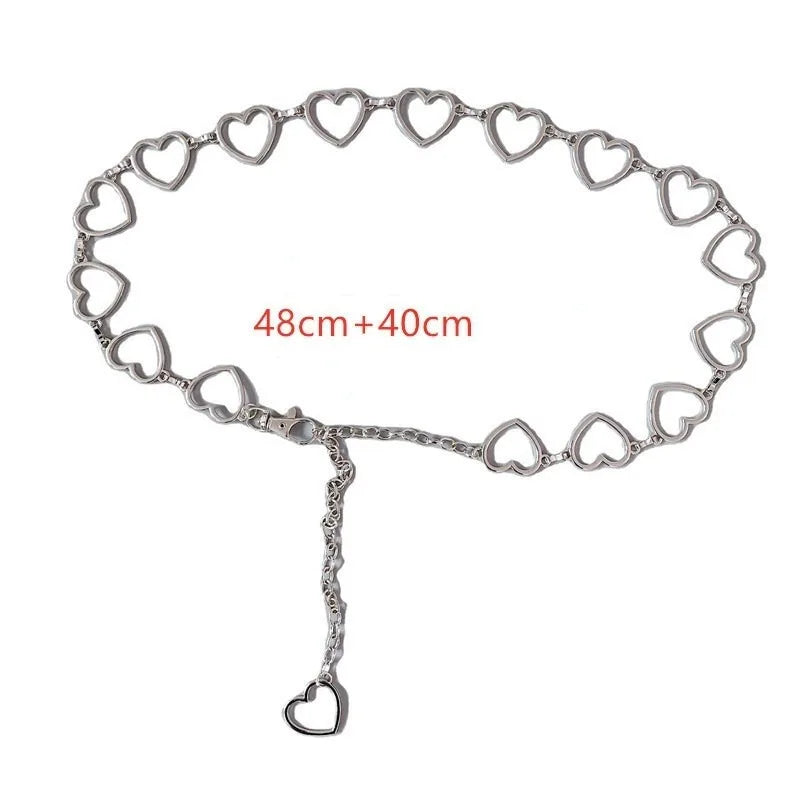 Women's belt Luxury brand Heart Shaped Metal Waist Chain Belt Goth accessories Y2k belts for women Punk style with Jeans Dress
