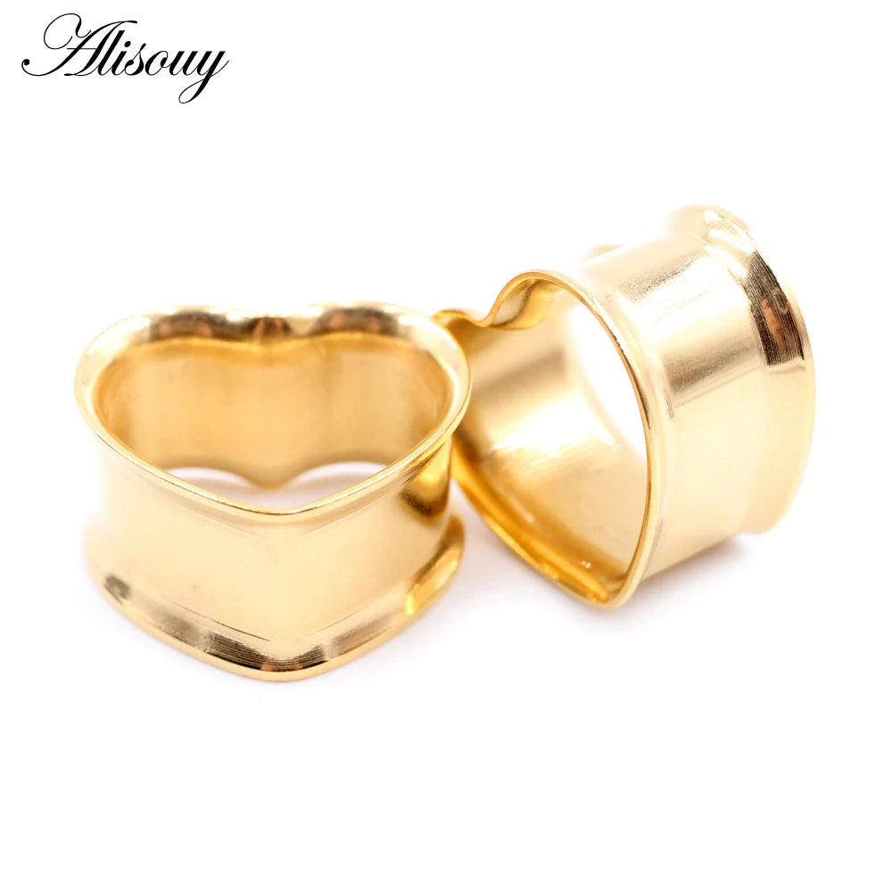 Alisouy 2pcs 8mm-30mm 316L Stainless Steel Love Heart Ear Tunnels Plugs Expander Stretcher Gauges Earrings Body Piercing Jewelry