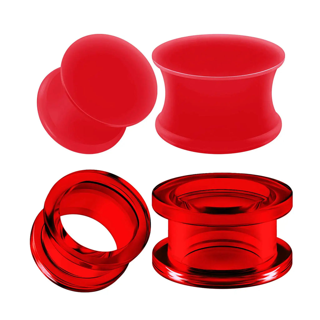 1 Pair Red Silicone Double Flared Saddle Piercing Jewelry Stretcher Ear Plugs Earring Lobe Acrylic External Flesh Tunnel 3-20mm