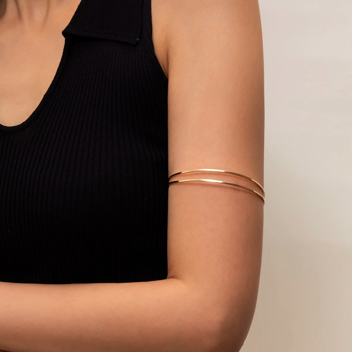 Ingemark Simple Goth Glossy Gold Color Open Cuff Bangles for Women Vintage C Shape Adjustable Arm Bracelet Grunge Jewelry Gift