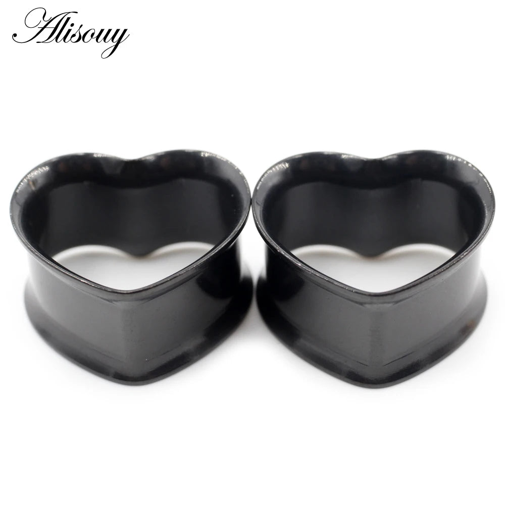 Alisouy 2pcs 8mm-30mm 316L Stainless Steel Love Heart Ear Tunnels Plugs Expander Stretcher Gauges Earrings Body Piercing Jewelry